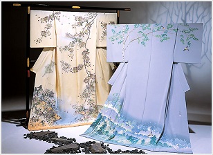 幻の辻が花 初代 久保田一竹訪問着未仕立て品 ゴ-ルド系 絹